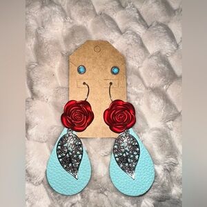 Red and Blue Rose Western Earrings